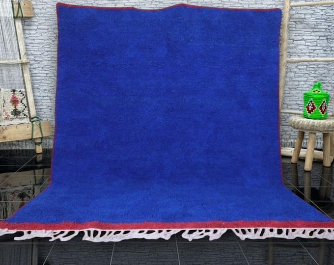 Moroccan rug blue -Berber rug - Custom moroccan rug - Beni ourain rug - Handmade rug - Plain wool rug - Solid blue rug - Custom made rugs