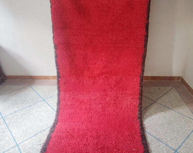 Red Boucherouite Rug - 100% Handmade Vintage Moroccan Kilim, Bold Traditional Berber Textile, Authentic Folk Art, Unique Boho Home Decor