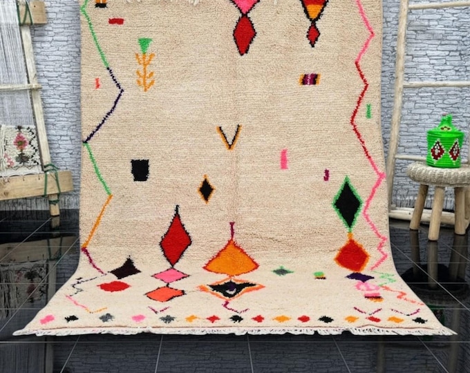 Colorful Moroccan Rug – Hand-Knotted Wool Berber Carpet – Custom Beni Ourain Rug – Vibrant Handmade Area Rug – All Wool Tapis Marocain