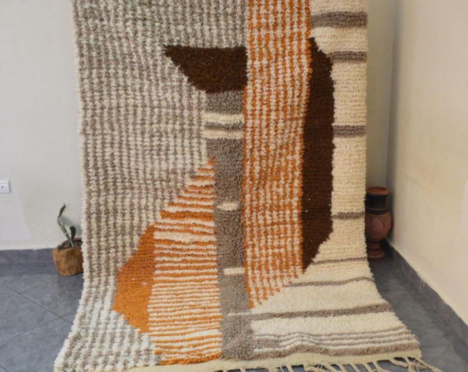 Handmade Wool Berber Rug: Orange Striped Moroccan Rug