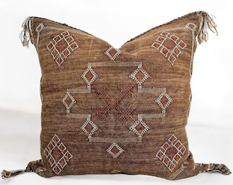 Camel Brown Cactus Silk Pillow Cover: Handmade Moroccan Boho Decor