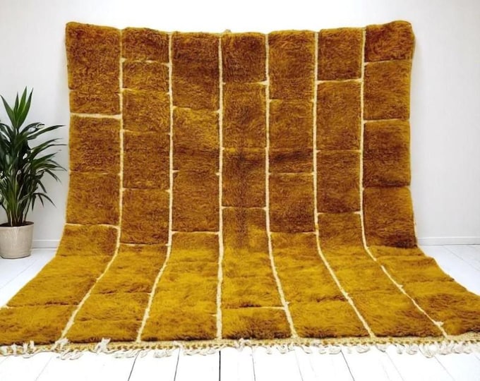 Handwoven Moroccan Mrirt Rug: Mustard Yellow Wool, Berber Boho Decor