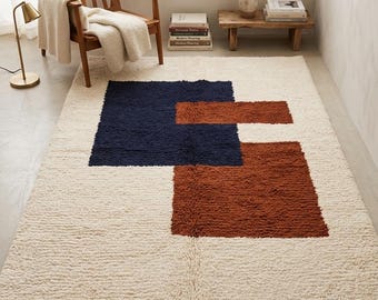 Handwoven Beni Ourain Wool Rug, Modern Abstract Geometric Berber Carpet