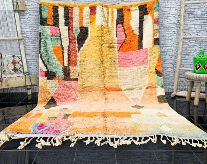 Handmade Beni Ourain Rug: Blush Pink Moroccan Berber Rug, 8x10 ft