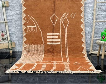 Handmade Beni Ourain Rug: Brown Abstract Berber Wool Rug