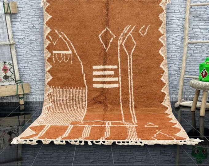PRETTY BENIOURAIN RUG, Moroccan Handmade Rug, Brown Rug, Abstract Rug, Berber Rug, Handmade Rug, Handwoven Rug, Area Wool Rug, Boho Rug