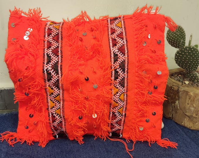 Handwoven Moroccan Wool Cushion: Berber Tribal Decor