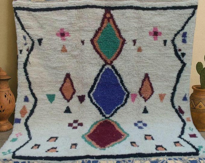 Handmade Azilal Berber Rug: Colorful Geometric Moroccan Wool Carpet