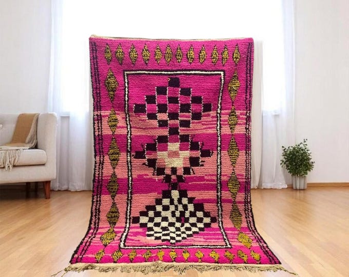Mustard Yellow Moroccan Rug: Hand-Knotted Berber Wool Mrirt Style