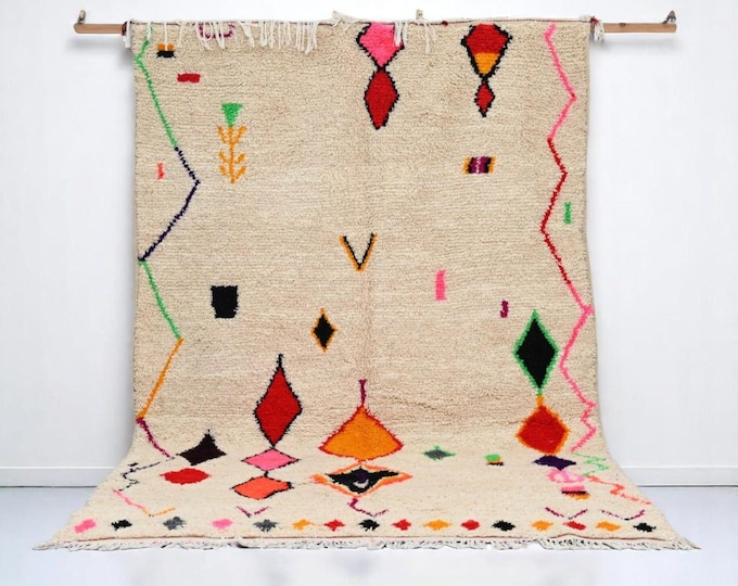 Colorful Moroccan Rug – Hand-Knotted Wool Berber Carpet – Custom Beni Ourain Rug – Vibrant Handmade Area Rug – All Wool Tapis Marocain