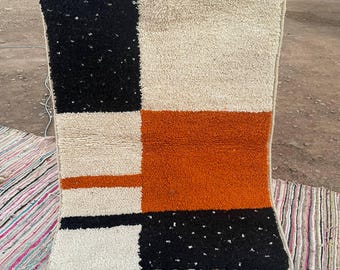 Authentic Moroccan Berber Rug – Handmade Wool Abstract Color-Block Carpet