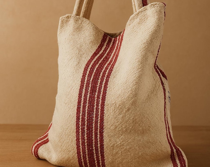 fourre-tout marocain fait main | Cabas bohème | Sac de marché en ligne à rayures rouges | Cadeau écologique pour elle