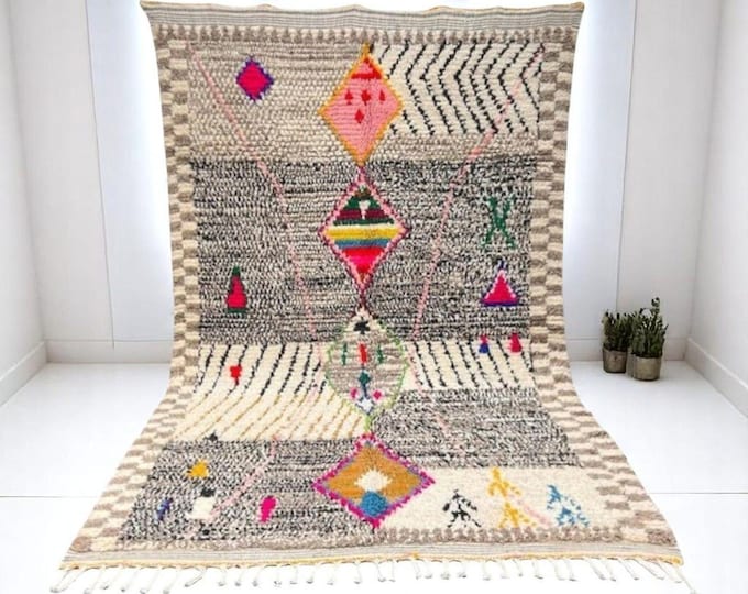 personalized gift – Moroccan Handmade Rug – Beni Ourain Style Wool Berber Carpet – White Handwoven Modern Rug – Azilal Inspired