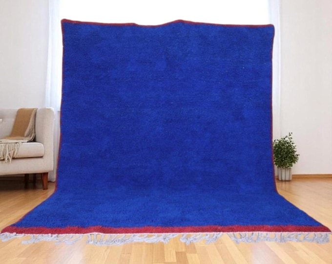 Moroccan rug blue -Berber rug - Custom moroccan rug - Beni ourain rug - Handmade rug - Plain wool rug - Solid blue rug - Custom made rugs