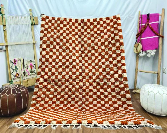 Checkered Moroccan Rug  Handmade Wool Beni Ourain Carpet  Custom Black and White Area Rug Modern Berber Decor for Living Room
