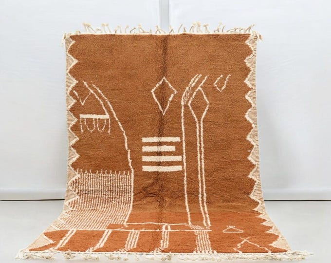 PRETTY BENIOURAIN RUG, Moroccan Handmade Rug, Brown Rug, Abstract Rug, Berber Rug, Handmade Rug, Handwoven Rug, Area Wool Rug, Boho Rug