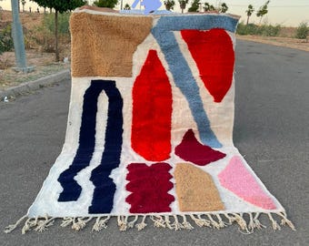 Handmade Wool Abstract Rug, Modern Berber Tufted Carpet, Colorful Artisan Home Decor