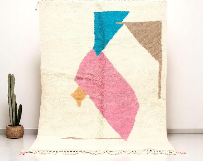 Abstract Colorful Moroccan Rug – Handmade Berber Wool Carpet | Custom Modern Beni Ourain Rug | Artistic Moroccan Rug, Beni Ourain Carpet