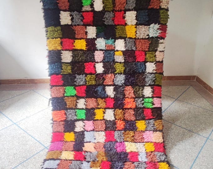Vintage Moroccan Boucherouite Kilim - Handmade Colorful Patchwork Rug, Authentic Berber Textile, Boho Decor, 100% Recycled Fabric