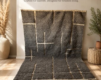 Handwoven Moroccan Wool Rug, Geometric Berber Carpet, Neutral Boho Home Decor