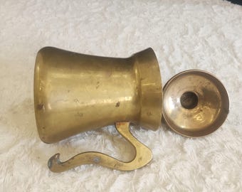 Cafetera vintage de latón macizo - Dalla mediterránea de gran peso, hecha a mano - Jarra decorativa de oro antiguo