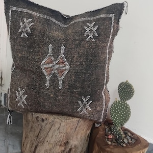 Handmade Moroccan Sabra Cactus Silk Pillow Cover: Boho Berber Decor (50cm)
