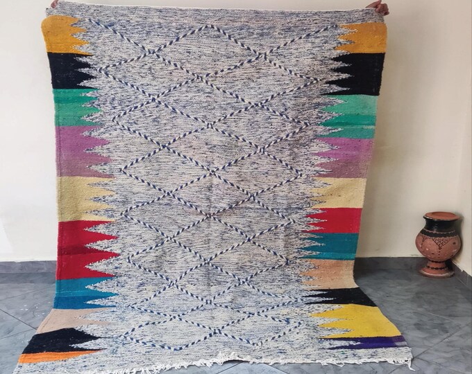 Handmade Moroccan Berber Rug: Colorful Tribal Design, Natural Wool