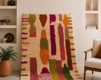 Handmade Moroccan Beni Ourain Wool Rug, Colorful Abstract Berber Area Carpet