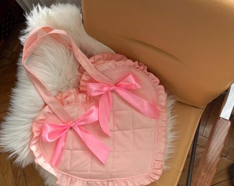 Pink Heart Tote Bag handmade : Changing Bows ( 7 colours)
