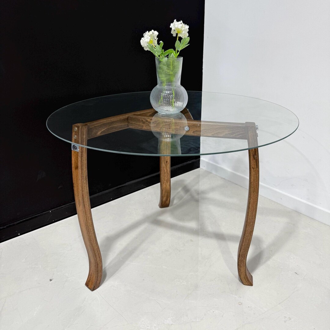 Berlin Round Coffee Table, Tempered Glass Top, Solid Wood Legs, Modern ...