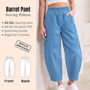 Barrel Pant Sewing Pattern PDF | Linen Wide Leg Pant Pattern | A0 A4 Printable Pattern | Balloon Leg Trouser | Beginner Friendly Instruction