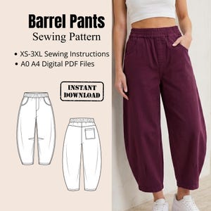 Cartamodello PDF per pantaloni a vita alta con gamba a palloncino / File digitali A0 e A4 / Cartamodello per pantaloni a gamba larga / Adatto ai principianti