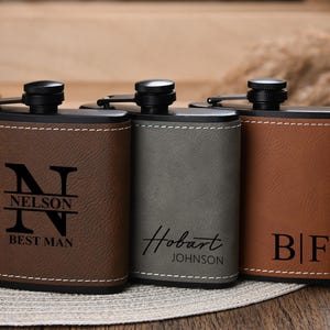Custom Groomsman Leather Flask, Personalized Leather Flask for Men, Groomsmen Gifts, Groomsmen Proposal, Best Man Flask Gifts, Wedding Gifts