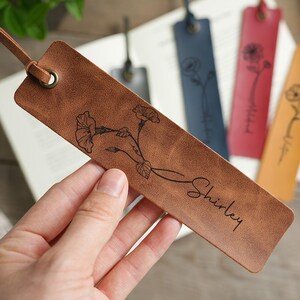 Birth Month Flower Bookmark, Custom Leather Bookmark, Gift for Teacher, Gift for Readers, Book Lovers Gift, Bridesmaid Gift, Birthday Gift