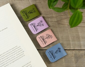 Custom Leather Magnetic Bookmark, Birth Month Flower Bookmark, Gift for Teacher, Gift for Readers, Book Lovers Gift, Wedding Bridesmaid Gift