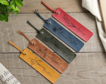 Custom Leather Bookmark, Birth Month Flower Bookmark, Gift for Teacher, Gift for Readers, Book Lovers Gift, Bridesmaid Gift, Wedding gift