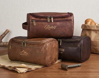 Personalized Leather Toiletry Bag, Groomsmen Gift, Embroidered Dopp Kit, Anniversary Gift, Travel Toiletry Bag, Leather Accessory