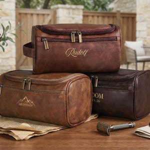 Personalized Leather Toiletry Bag, Groomsmen Gift, Embroidered Dopp Kit, Anniversary Gift, Travel Toiletry Bag, Leather Accessory