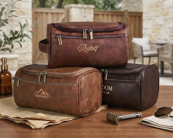 Neceser de cuero personalizado, regalo para padrinos de boda, neceser bordado, regalo de aniversario, neceser de viaje, accesorio de cuero