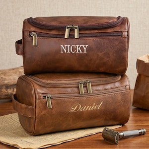 Personalized Leather Toiletry Bag, Groomsmen Gift, Embroidered Dopp Kit, Anniversary Gift, Travel Toiletry Bag, Leather Accessory image 10