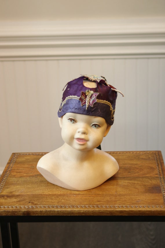 Antique women hat, embroidery Gem