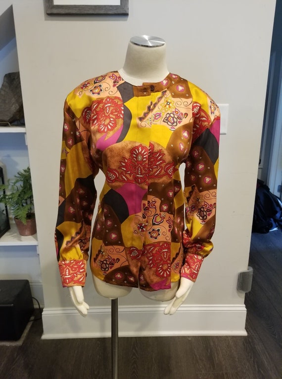 Vintage ESCADA Floral 100% Silk Button Blouse