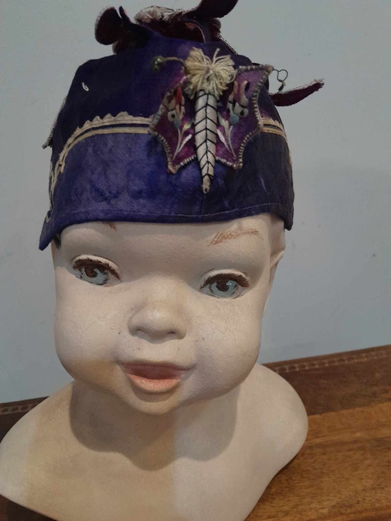 Victorian Chinese Child,s silk festival hat Butte… - image 3