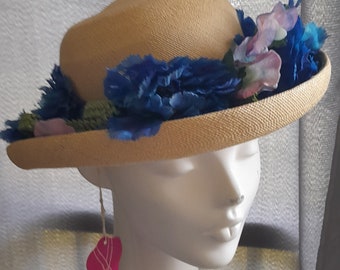 vintage NWT schiaparelli flowers Straw Hat