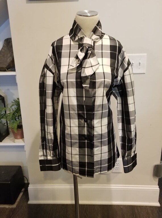 Vintage Escada 1980s silk checkered design blouse… - image 1