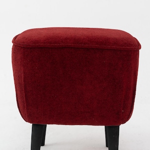 Burgundy Velvet Square Ottoman with Wooden Legs – Modern Footstool – Soft Accent Seat – Handmade Upholstered Pouf