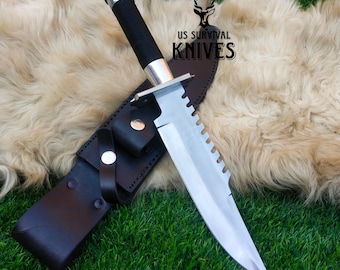 Faca Commando LS1 feita à mão, lâmina tática de sobrevivência, réplica de faca do filme Bowie, presente exclusivo para homem, melhor presente para padrinhos, com bainha