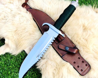Custom Handmade Replica Rambo Bowie Knife, Hunting Knife With Leather Sheath, Exclusive Gift For Man, Best Gift For Groomsmen, Wedding Gift