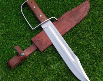 Custom Handmade D-Guard Hunting Bowie Knife, Spring Steel Blade Full Tang With Leather Sheath, Best Gift for Her, Best Gift For Groomsmen