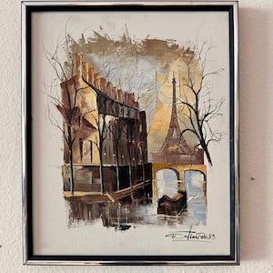 Vintage Art, Eiffel Tower Paris, Oil Painting, Signed Destino, Framed Art, Impressionist Cityscape, Home Decor, Wall Art, Mid Century Style